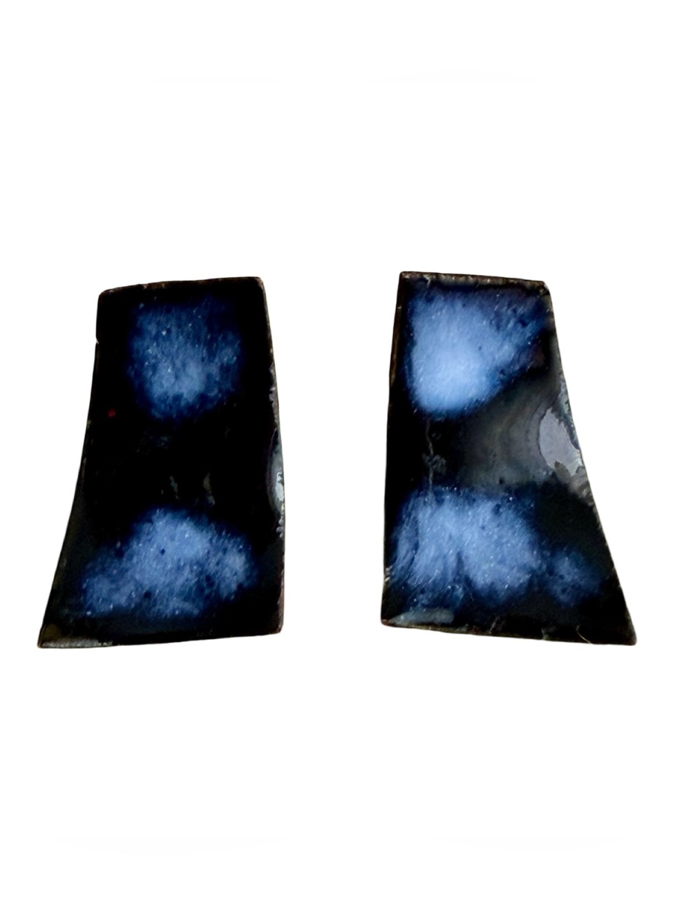 Vintage MCM Style Enamel Earrings Blue Black Abstract Geometric Post Earrings